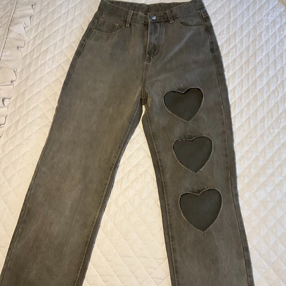 Gray cut out denim pants